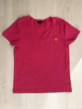 Ralph Lauren Hot Pink V-Neck Short Sleeve Polo Tee Size XL